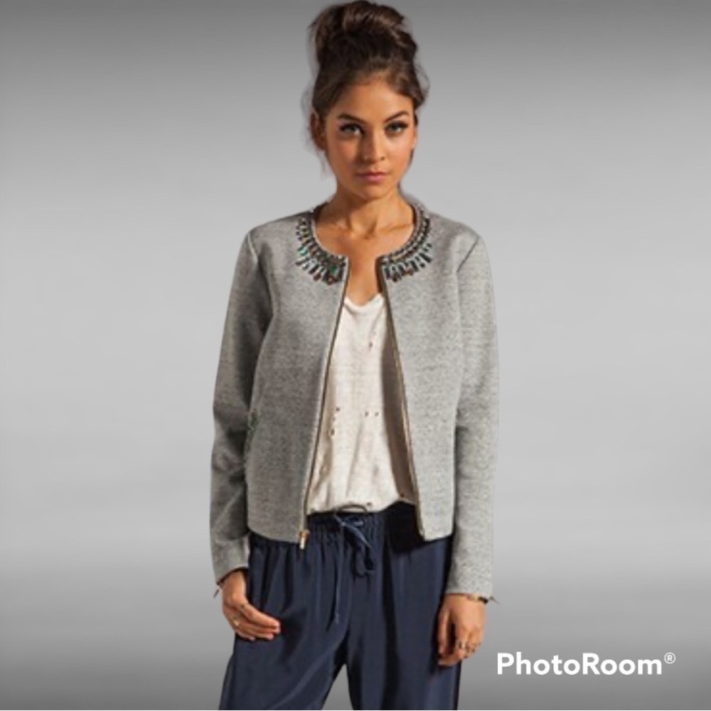 Elizabeth and James Gray Quinn Embellished Beaded Trim zip regal
Jacket Blazer